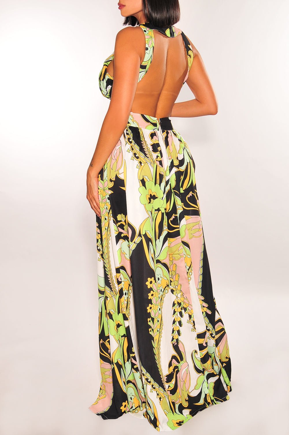 Multi Color Print Halter Padded Cut Out Open Back Maxi Dress Small Multi Color Print Halter Padded Cut Out Open Back Maxi Dress Small
