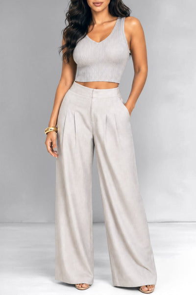 Nude Knit Cropped Linen Two Piece Pants Set – Hot Miami Styles