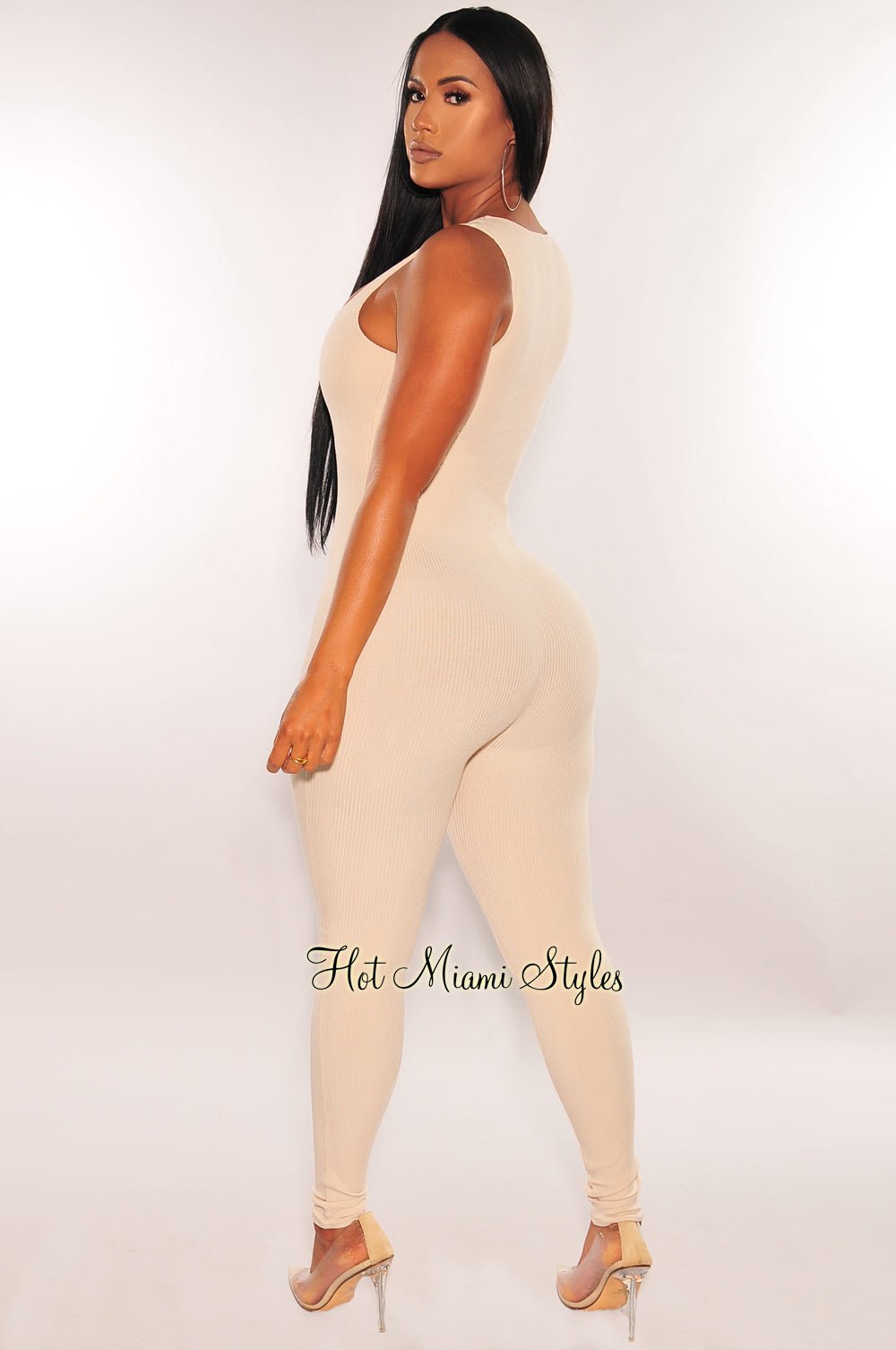 sexy bare back sloping shoulder sleeveless pure colour suit Sexy Solid Color Sleeveless Halter Neck Backless Slim Fit Jumpsuit Street  High-End Street