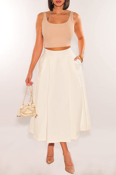 Off White High Waist Pleated Skirt - Hot Miami Styles