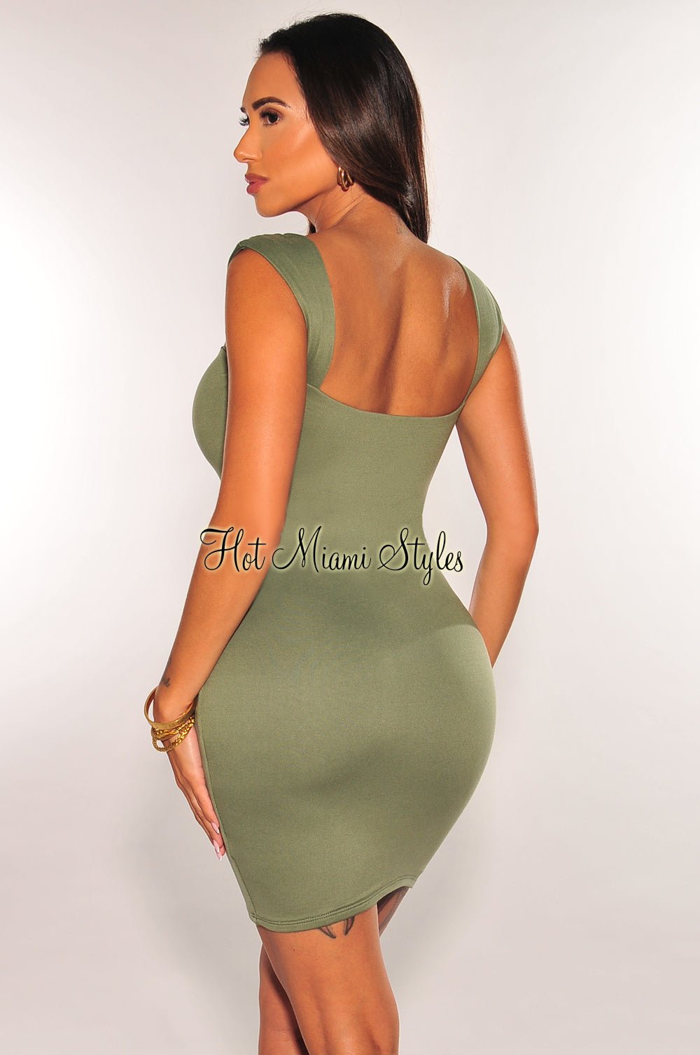 Olive Cap Sleeve Sweetheart Mini Dress – Hot Miami Styles