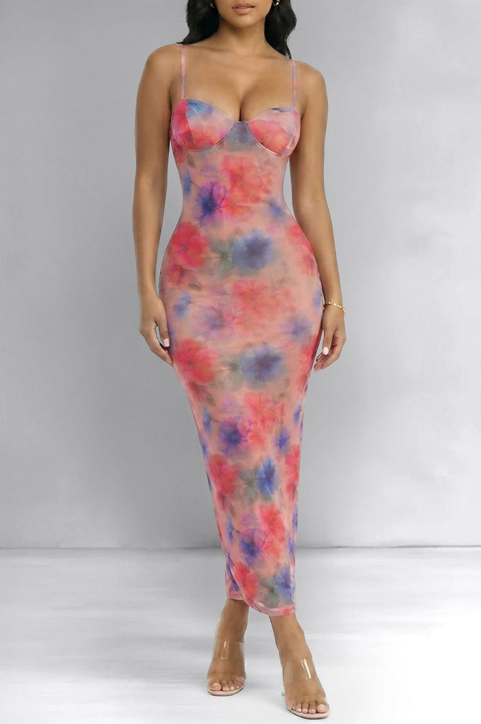 Pink Multi Color Floral Print Dress  Hot Miami Styles