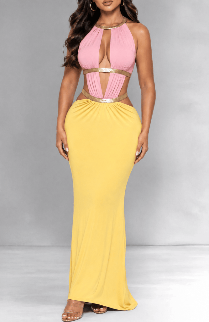 yellow gold maxi dress Pink Cut Out Ruched Goddess – Hot Miami Styles Low Iron If Needed Size:10yr special-price-hkd_1 Top Bridesmaid Dress Colors