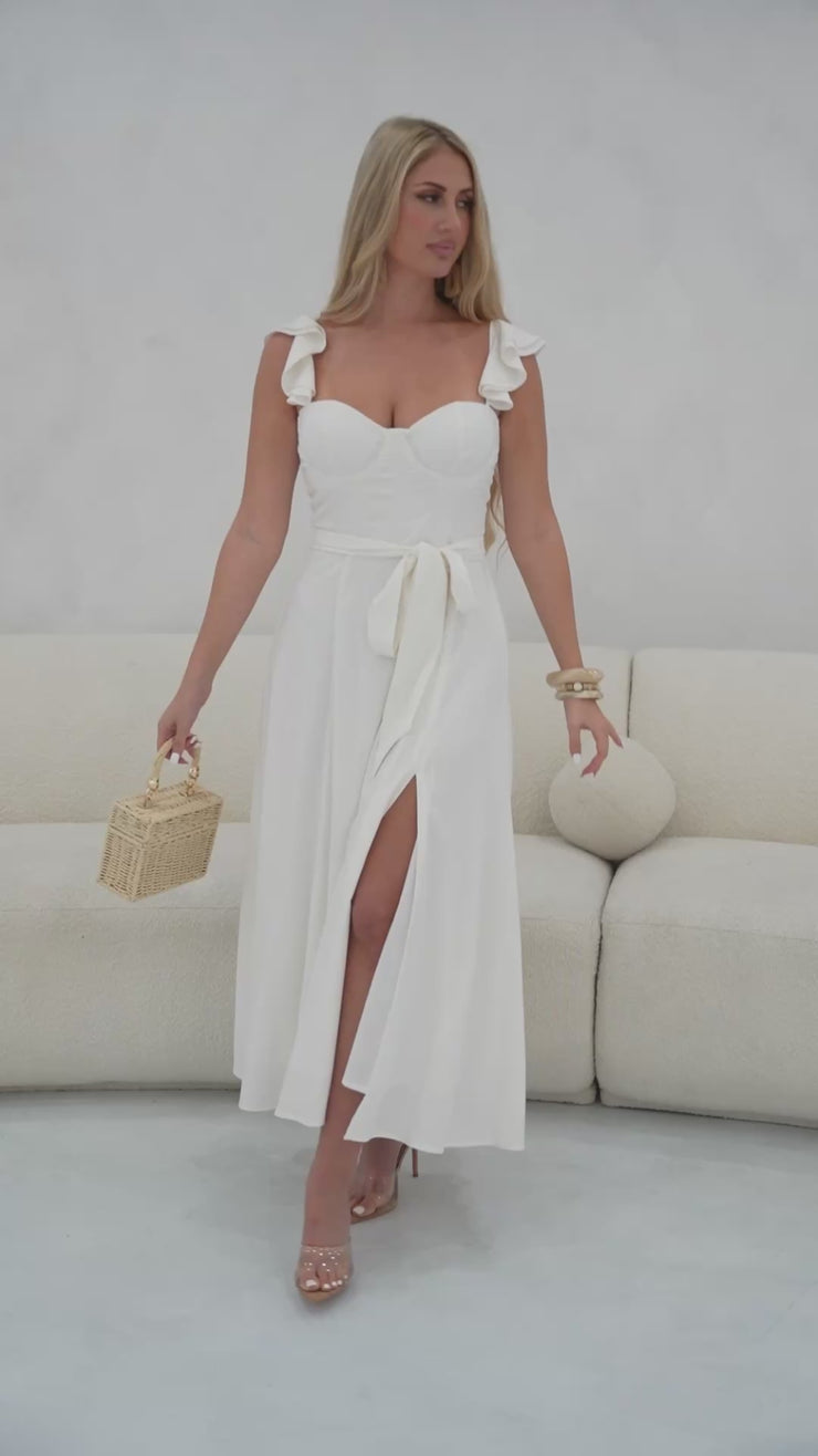 Off White Padded Underwire Belted Ruffle Slit Dress – Hot Miami Styles