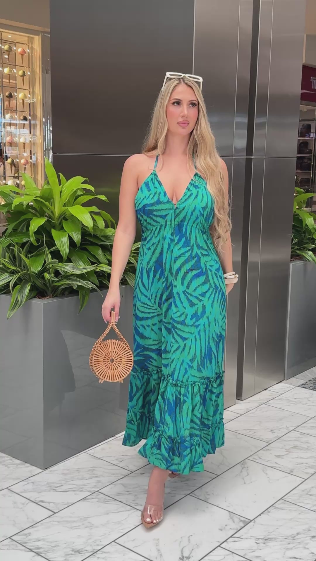 slim fit dress slacks Green Palm Print Maxi Beach Dress – Mint Velvet main image 0