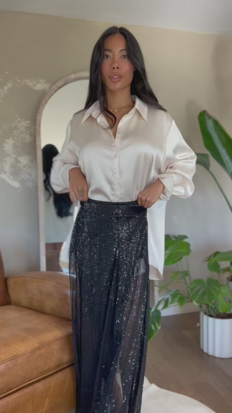 Black Sequins Sleeveless Double Slit Skirt Two Piece Set – Hot