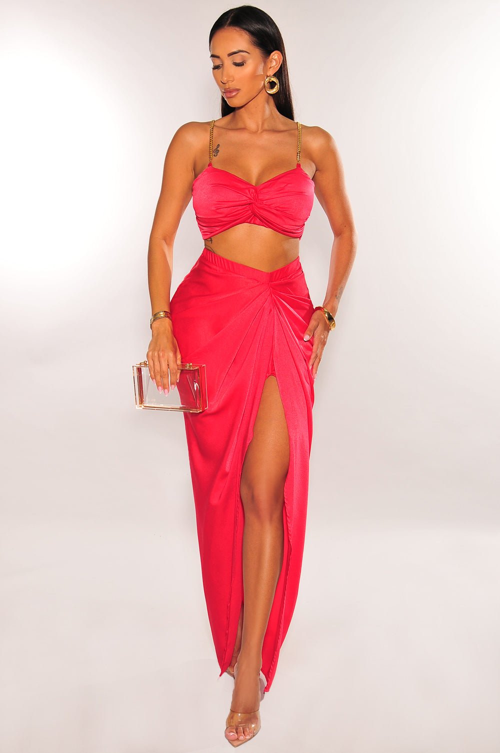 2 piece red skirt set best sale