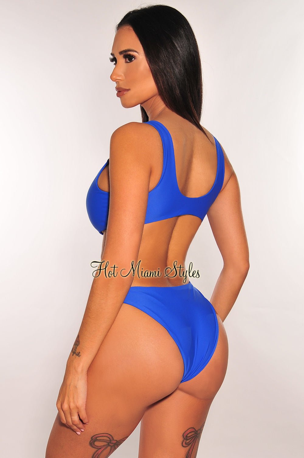 Royal Blue Sleeveless O-Ring Cut Out Swimsuit - Hot Miami Styles Royal Blue Sleeveless O-Ring Cut Out Swimsuit - Hot Miami Styles