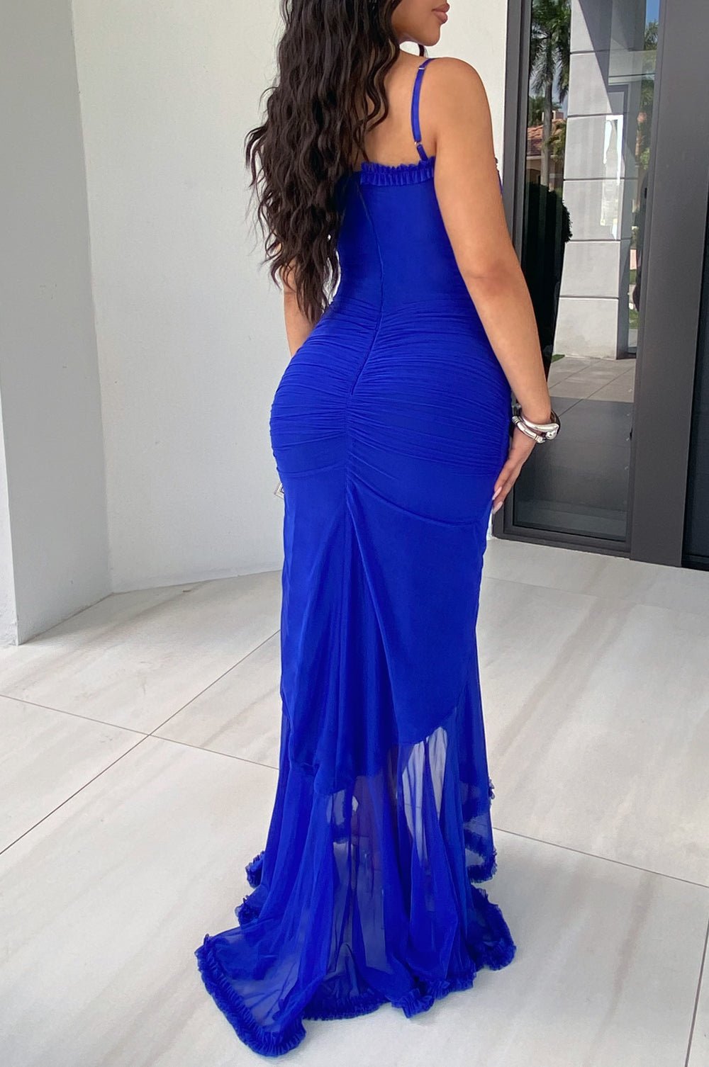 fitted lace wedding dress Royal Blue Sweetheart Neckline Draped Ruffle Maxi Dress – Hot Miami Styles