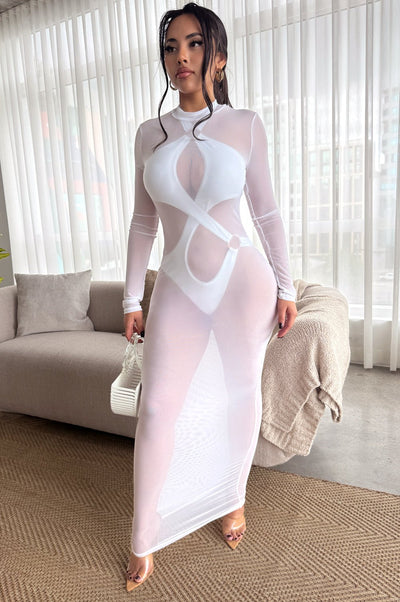 White Sheer Mesh Long Sleeve Cover Up Dress Hot Miami Styles White Sheer Mesh Long Sleeve Cover Up Dress Hot Miami Styles