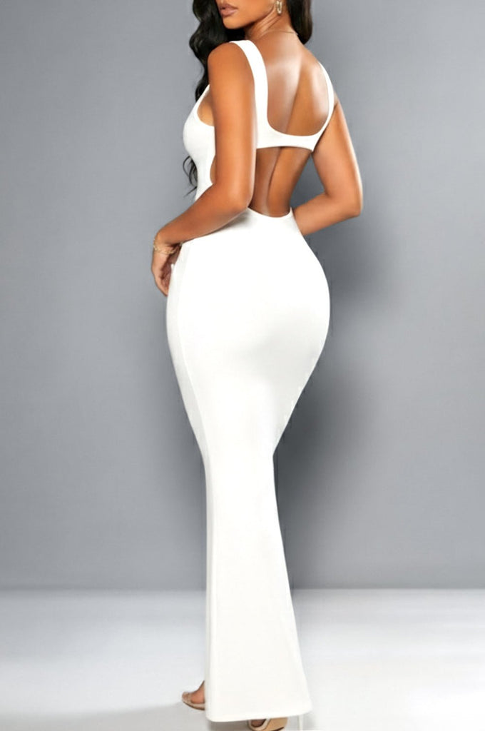 white christmas dresses Lucienne Embellished Cut-Out Fishtail Maxi Dress in White main image 1