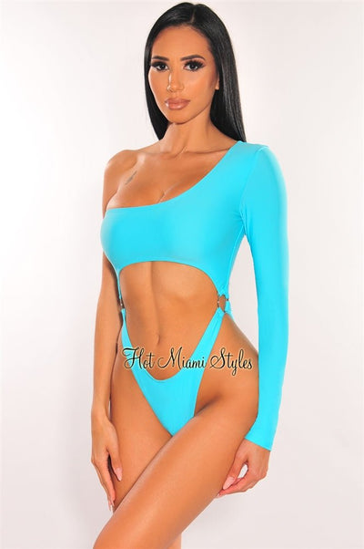 Aqua One Sleeve Cut Out O-Ring High Cut Swimsuit - Hot Miami Styles