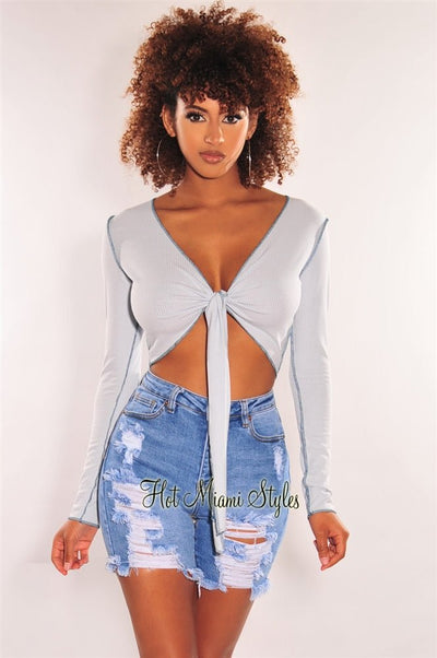 Baby Blue Long Sleeve Lace Up Back Bustier Crop Top – Hot Miami Styles
