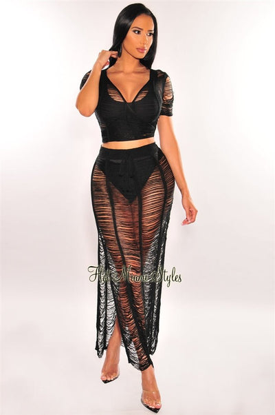 Sheer Knitted Bralette And Skirt Two-Piece