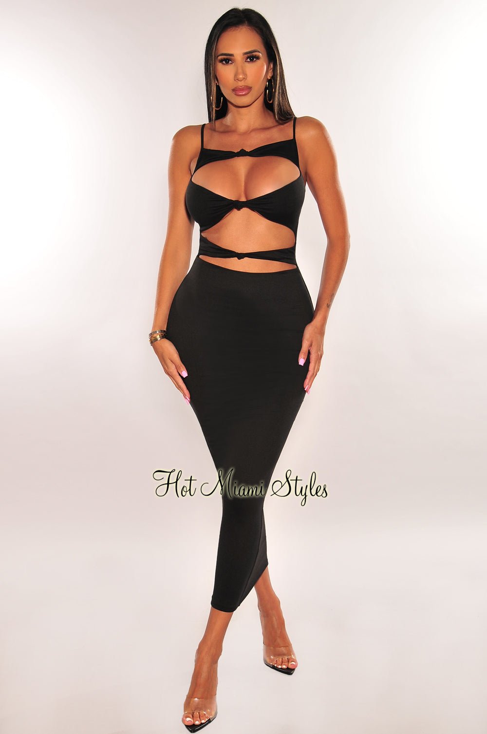 Black Cut Out Knotted Slim Fit Maxi Dress Small
