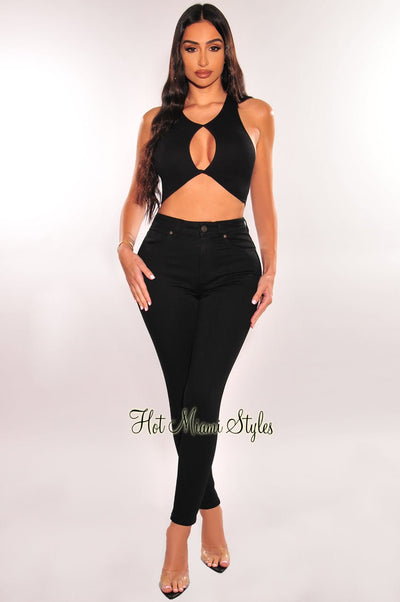 Black Denim High Waisted Stretchy Skinny Jeans - Hot Miami Styles