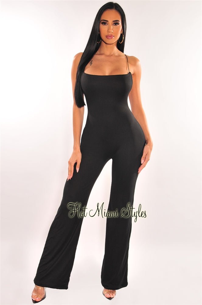 Black Elastic Straps Crisscross Palazzo Jumpsuit – Hot Miami Styles