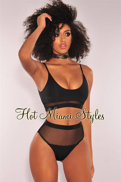 Black Fishnet High Waist Bikini Bottom - Hot Miami Styles