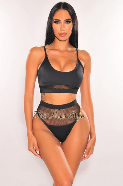 Black Fishnet High Waist Bikini - Hot Miami Styles
