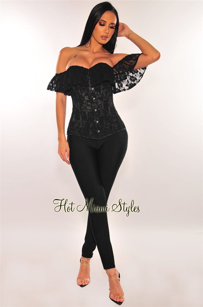Black lace ruffle top new arrivals