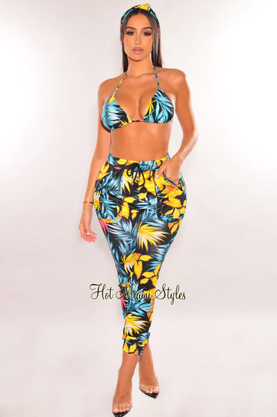 Black Floral Print High Waist Cargo Jogger Pants - Hot Miami Styles
