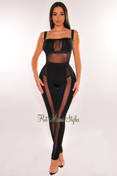 Black Mesh Halter Strappy Back Garter Straps Thong Bodysuit Lingerie – Hot  Miami Styles