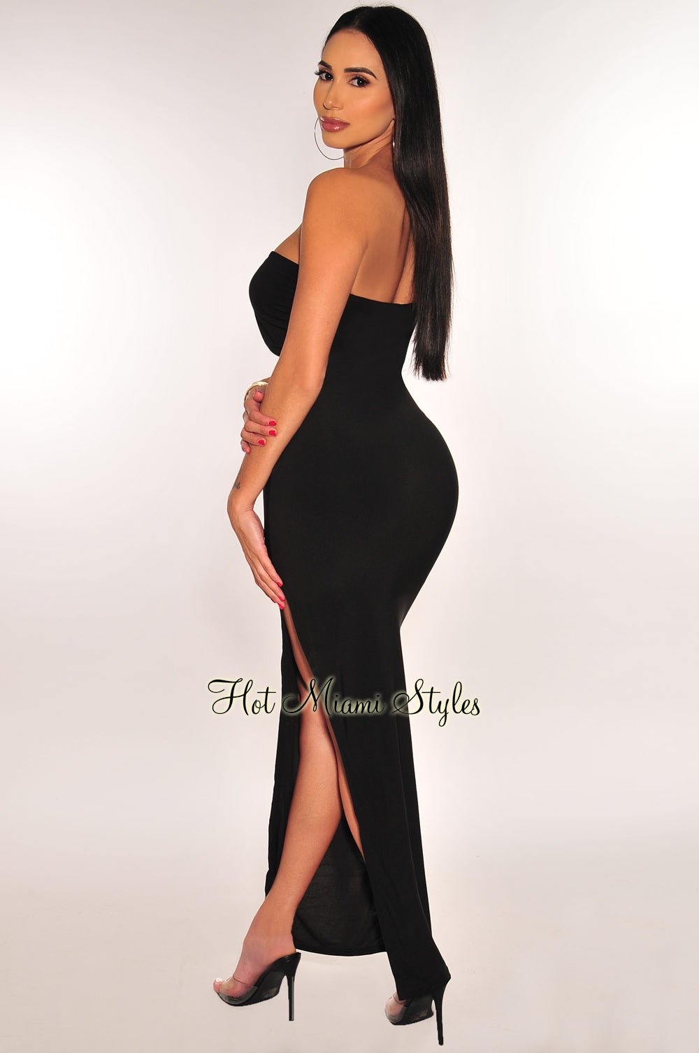 Black One Shoulder Cut Out Slit Maxi Dress Hot Miami Styles Black One Shoulder Cut Out Slit Maxi Dress Hot Miami Styles