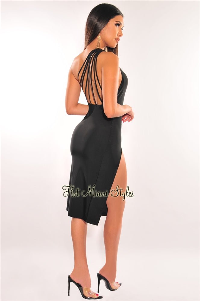 one shoulder strappy dress Single Shoulder Strap Mini Dress