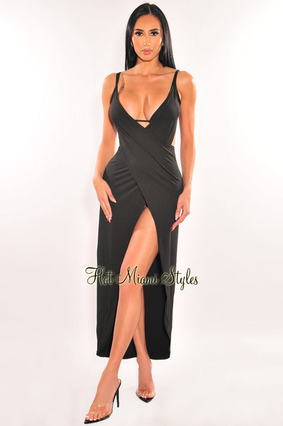 Black Overlay Wrap Around Open Back Cover Up Dress - Hot Miami Styles