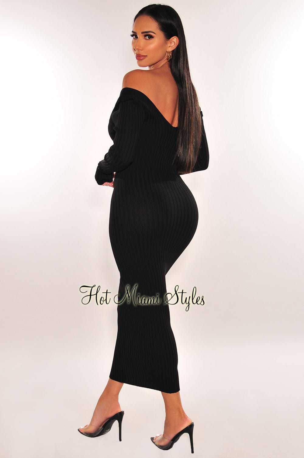 Black Ribbed Knit Long Sleeves Dress Small Black Ribbed Knit Long Sleeves Dress Small