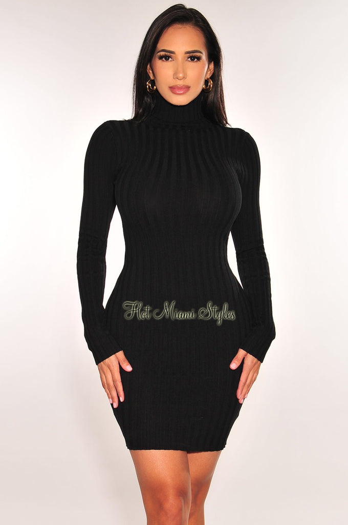 Black ribbed turtleneck dress sale