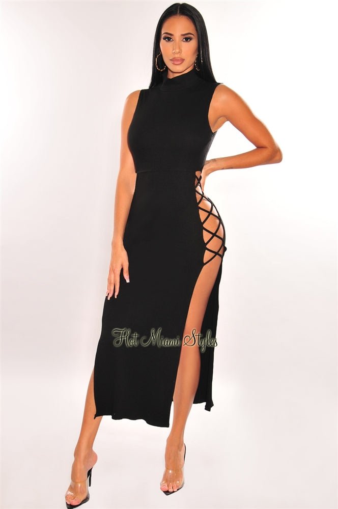 White Double Thigh Split Skirt Double Slit High Slip Dress Black Ribbed Mock Neck Lace Up Double Side Slit Dress Hot Miami White Double Thigh Split Skirt Double Slit High Slip Dress Black Ribbed Mock Neck Lace Up Double Side Slit Dress Hot Miami