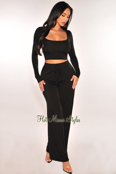Sexy Ribbed Two Piece Set For Women Zipper Long Sleeve Top And