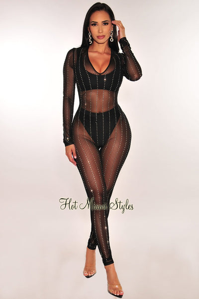 Show Stopping Black Sheer Lace Long Sleeve Bodysuit