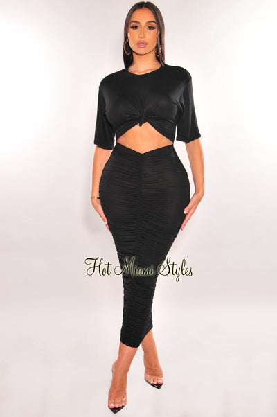 Black Short Sleeve Cut Out Ruched Maxi Dress - Hot Miami Styles