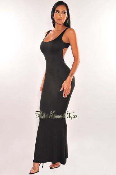 Black Sleeveless Cut Out Back Maxi Dress - Hot Miami Styles