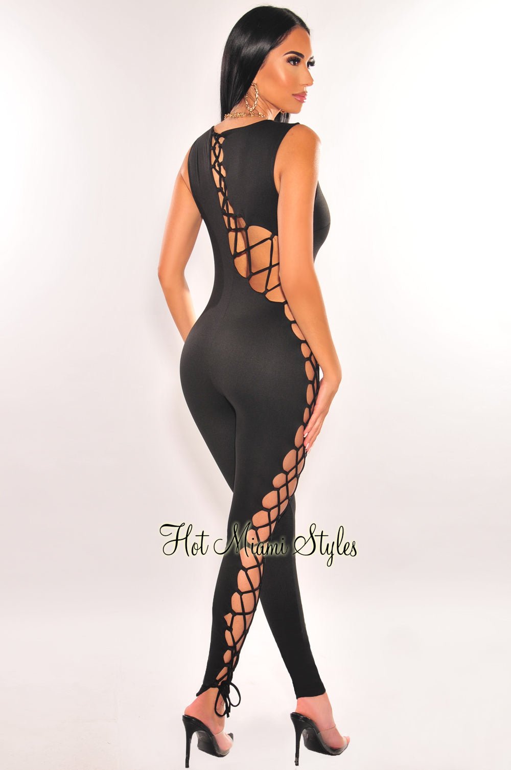 Black Sheer Mesh Padded Strappy Back High Cut Bodysuit – Hot Miami