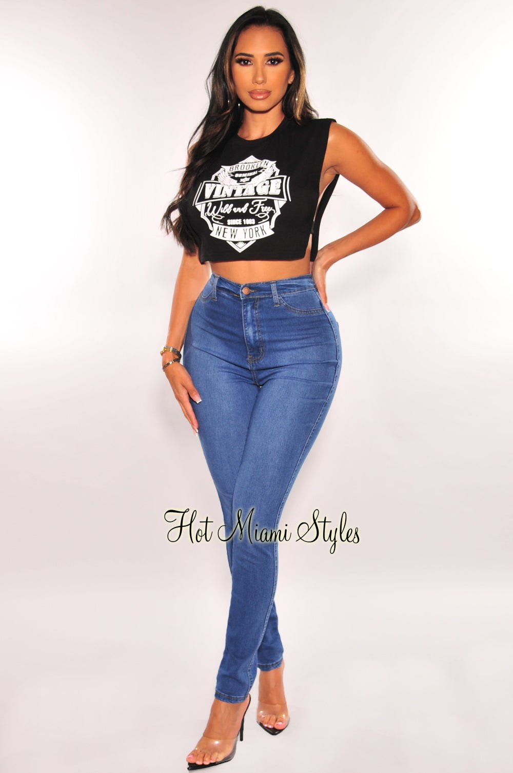 Black “Vintage” Cut Out Sides T-Shirt Crop Top – Hot Miami Styles