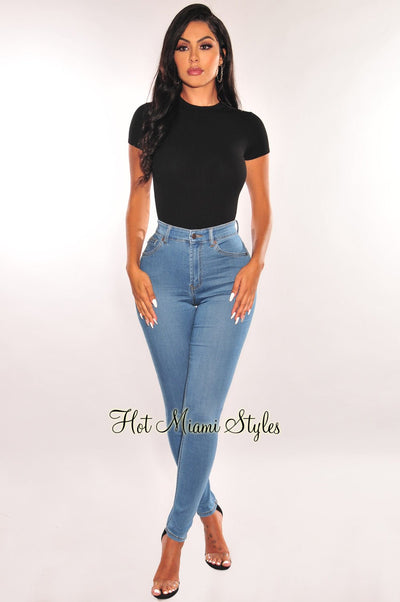 Blue Denim High Waist Skinny Jeans - Hot Miami Styles