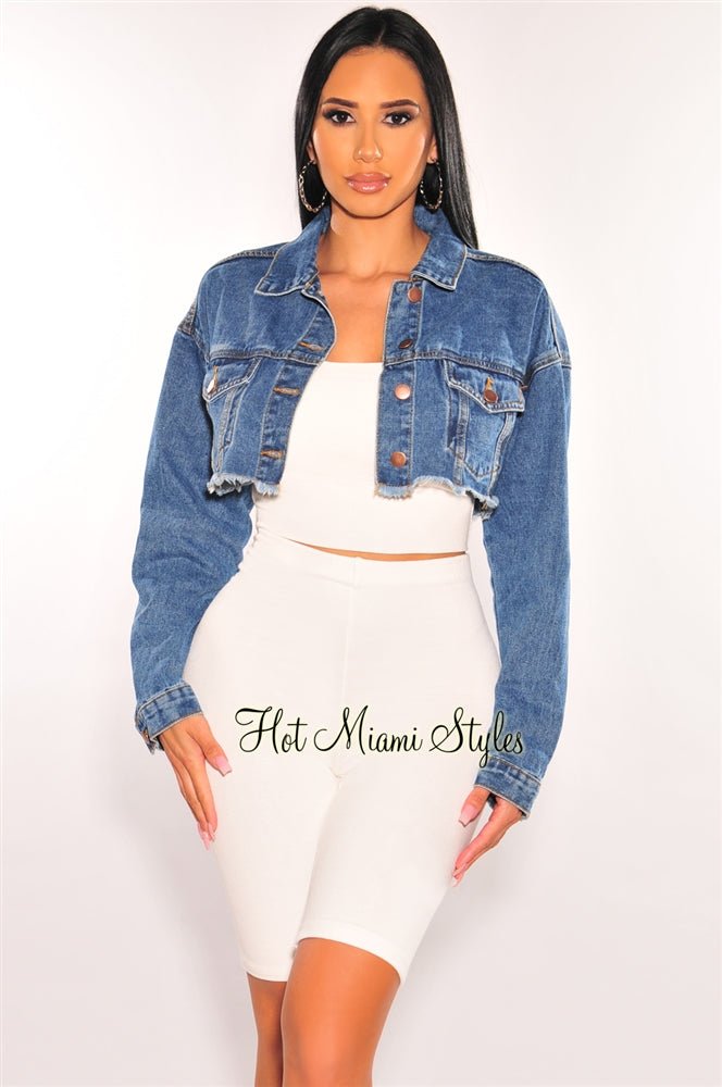 Destroyed shops cropped denim jacket