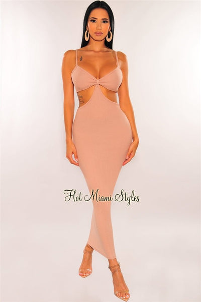 Blush Spaghetti Straps Cut Out Maxi Dress - Hot Miami Styles