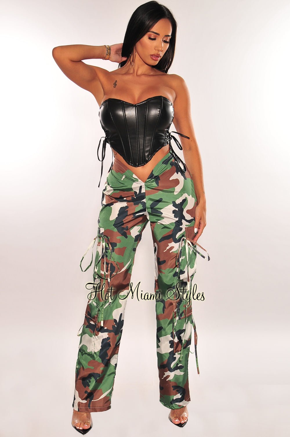 Camo Army Print V Cut Waist Flap Pockets Cargo Pants – Hot Miami Styles