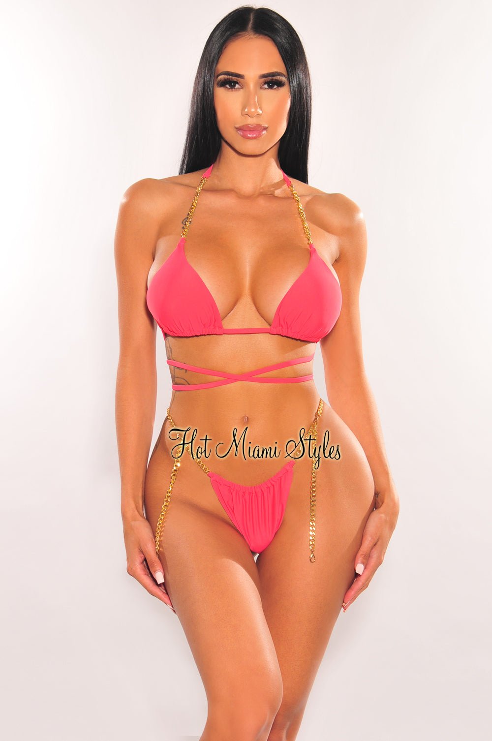 Red bikini sale with gold chain