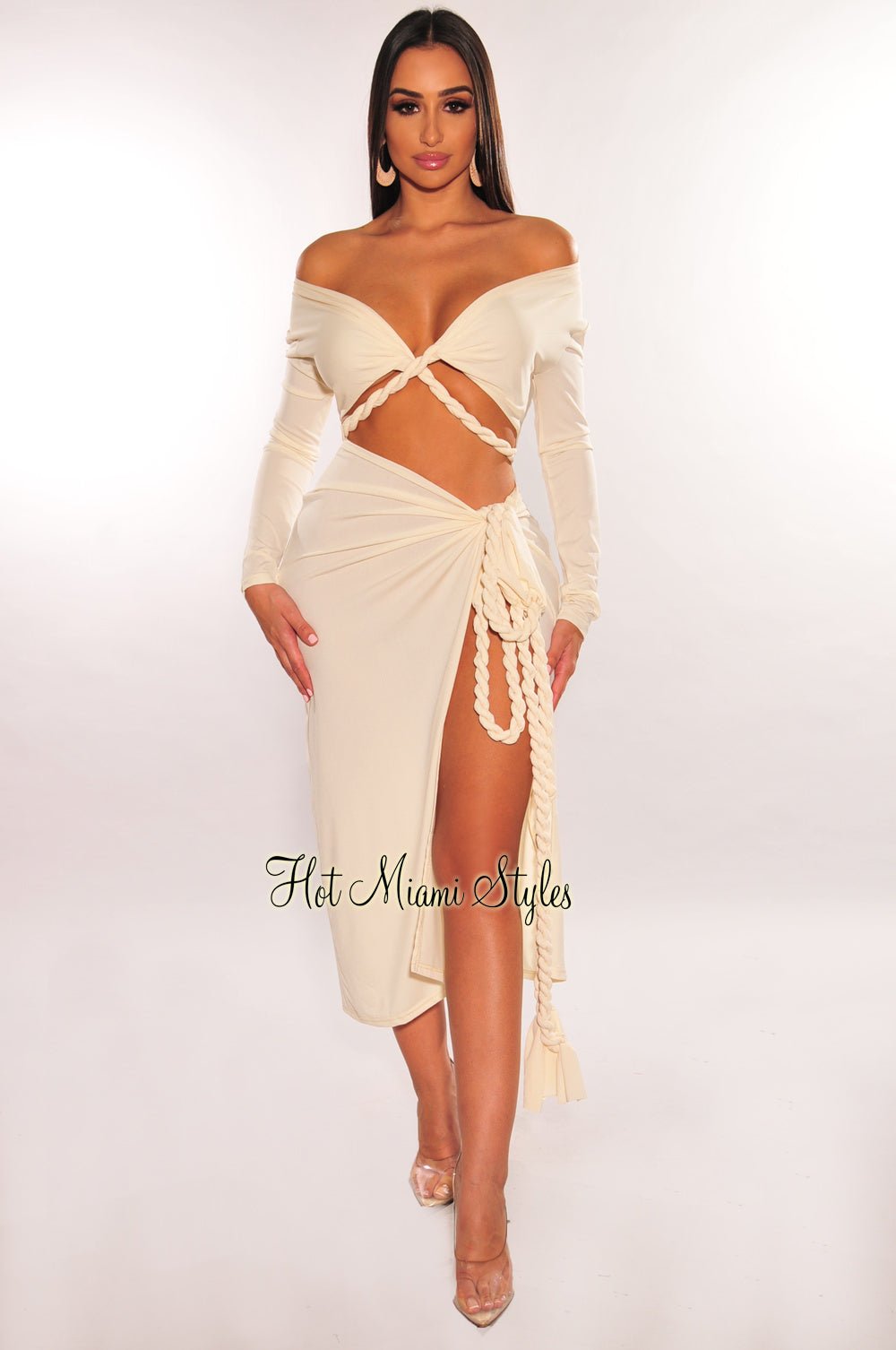 cream two piece dress Portia & Scarlett Two Piece Floral Corset Prom Dress PS26088 Cream / 0