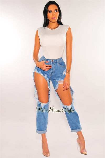 Denim Ripped Destroyed Loose Fit Jeans - Hot Miami Styles