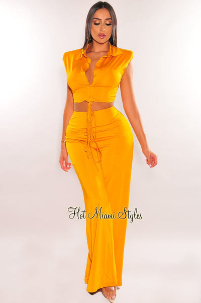 Dijon Collared Button Up Palazzo Pant Two Piece Set - Hot Miami Styles