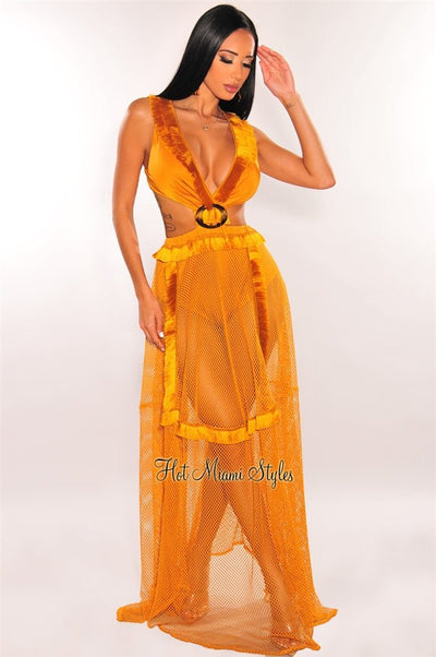 Dijon Fringe Cut Out Lace Up Back Sleeveless Maxi Dress - Hot Miami Styles
