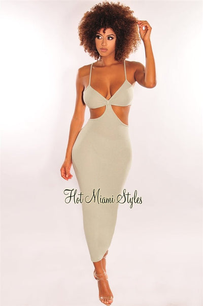 Dusty Sage Spaghetti Straps Cut Out Maxi Dress - Hot Miami Styles
