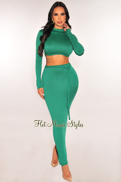 Matching Two-Piece High-Waist Skirt & Crop-Top Sets - Hot Miami Styles –  Tagged green