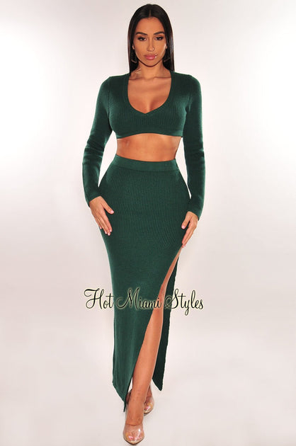 Matching Two-Piece High-Waist Skirt & Crop-Top Sets - Hot Miami Styles –  Tagged green